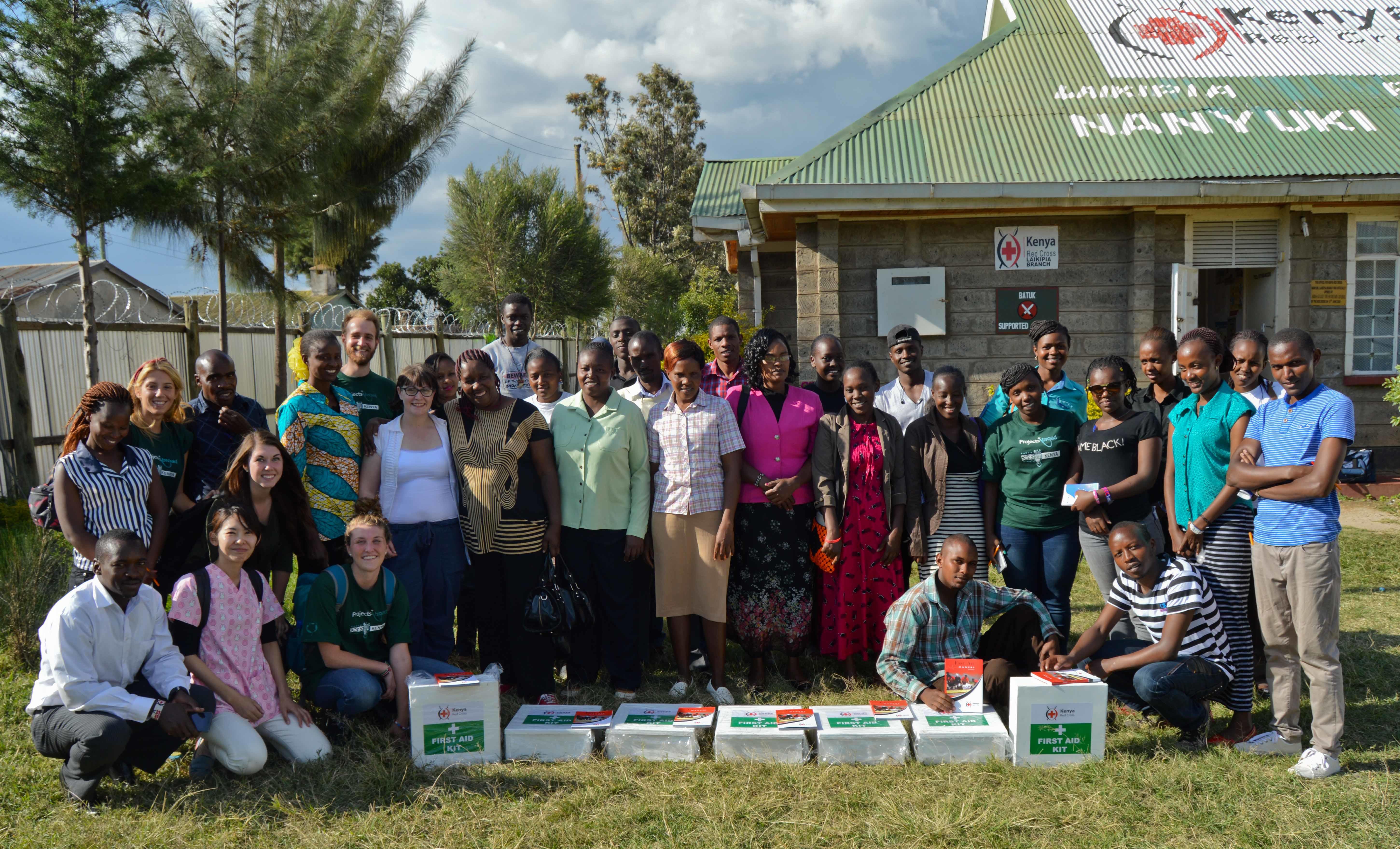 Projects Abroad donates first aid kits to local communities on our medical internship for teenagers in Kenya High school students and local staff donate first aid kits on our medical internship in Kenya